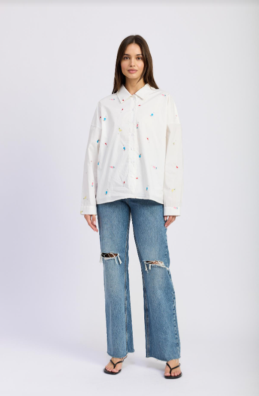Nellie Button Shirt | White Pink