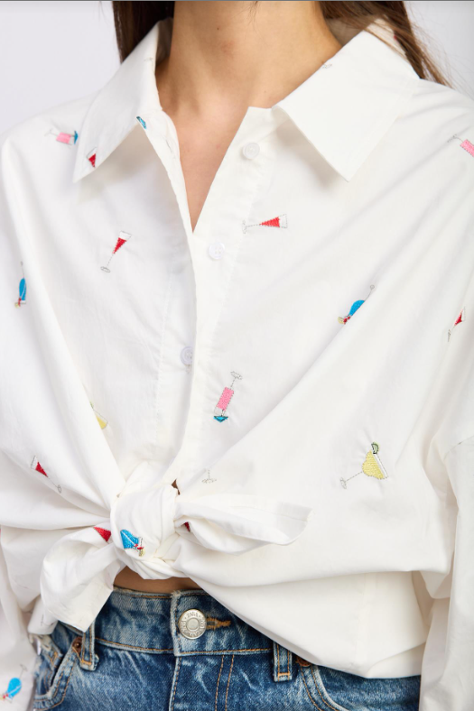 Nellie Button Shirt | White Pink