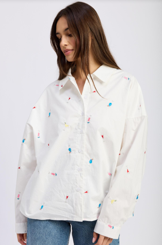 Nellie Button Shirt | White Pink