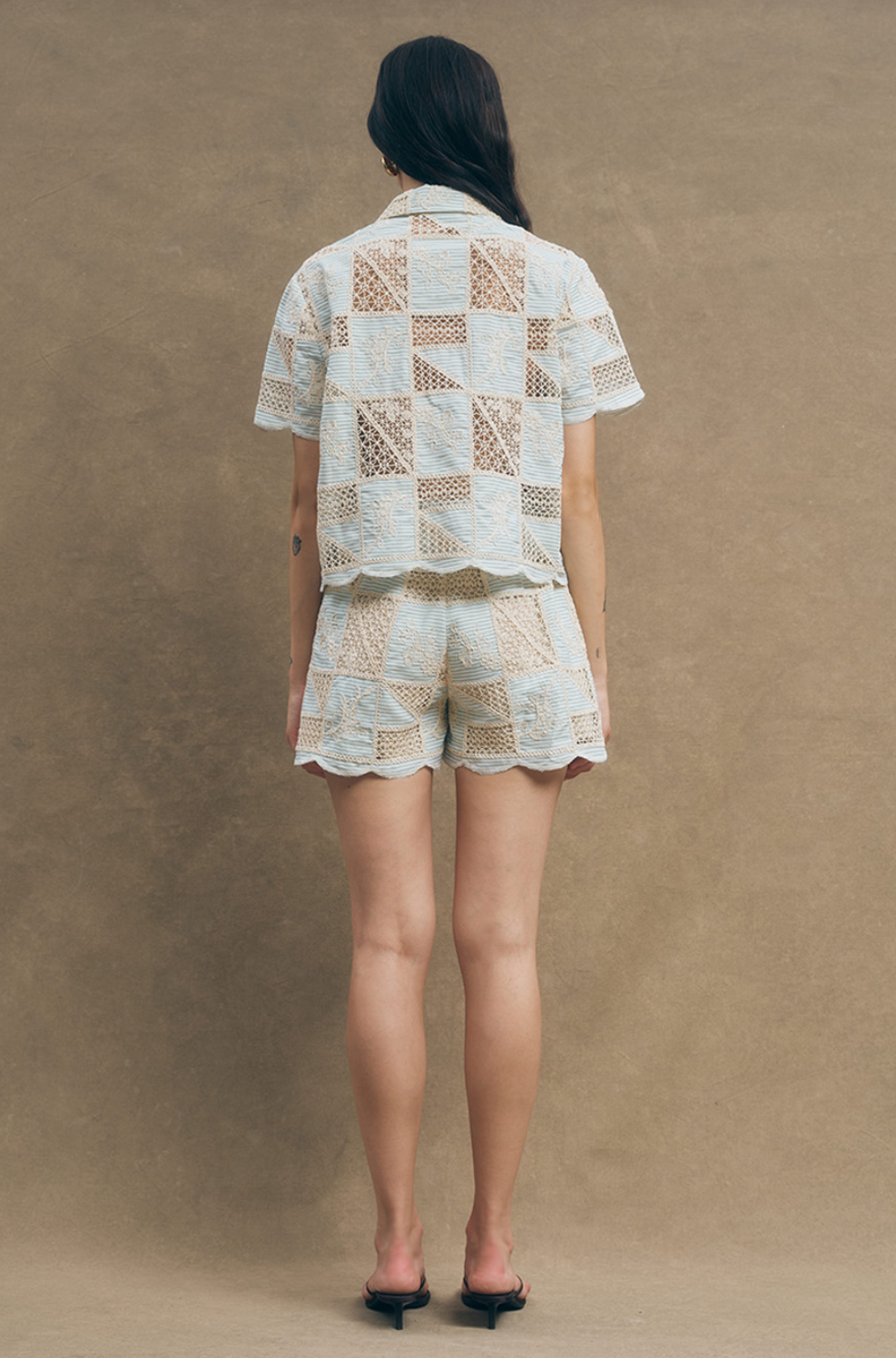Maude Club Milo Green Beige Crochet Top| Blouse
