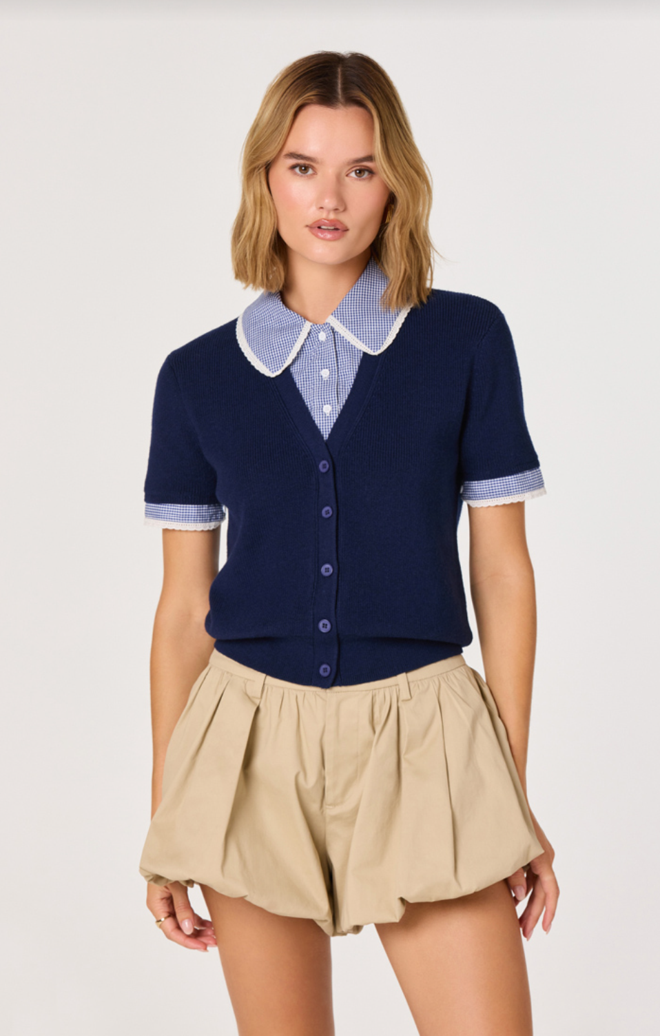 ASTR The Label Marlee Navy Plaid Mixed Media Cardigan Sweater Coco Kimono.