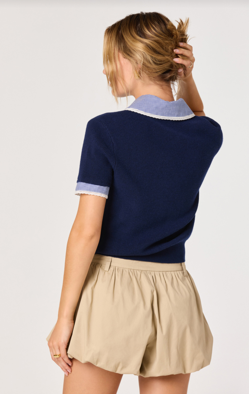 ASTR The Label Marlee Navy Plaid Mixed Media Cardigan Sweater Coco Kimono.