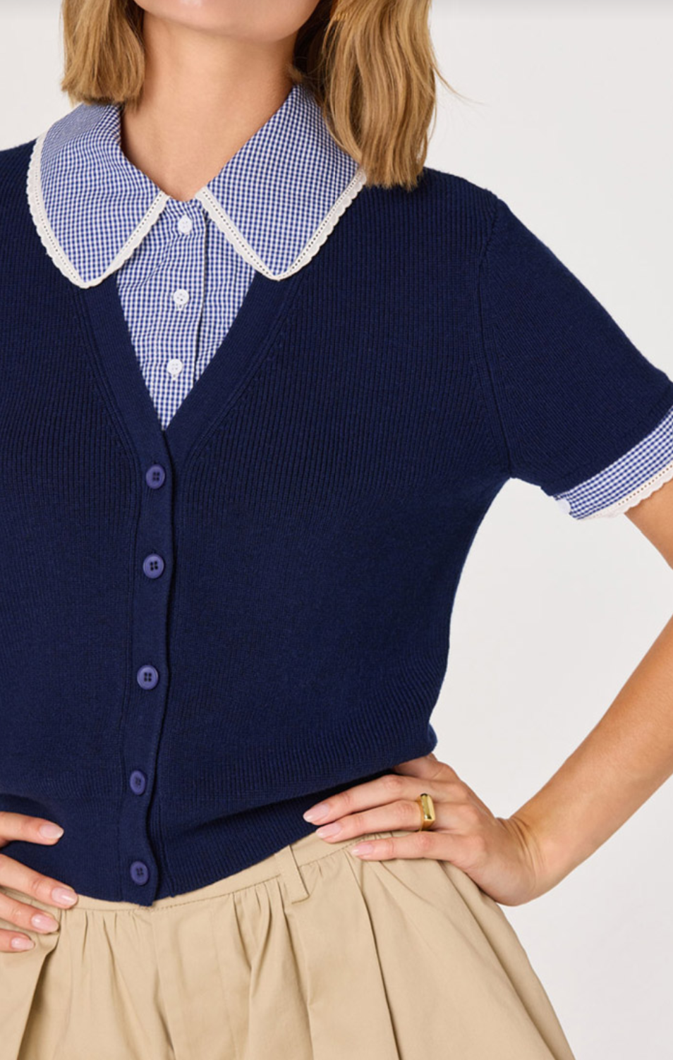 ASTR The Label Marlee Navy Plaid Mixed Media Cardigan Sweater Coco Kimono.