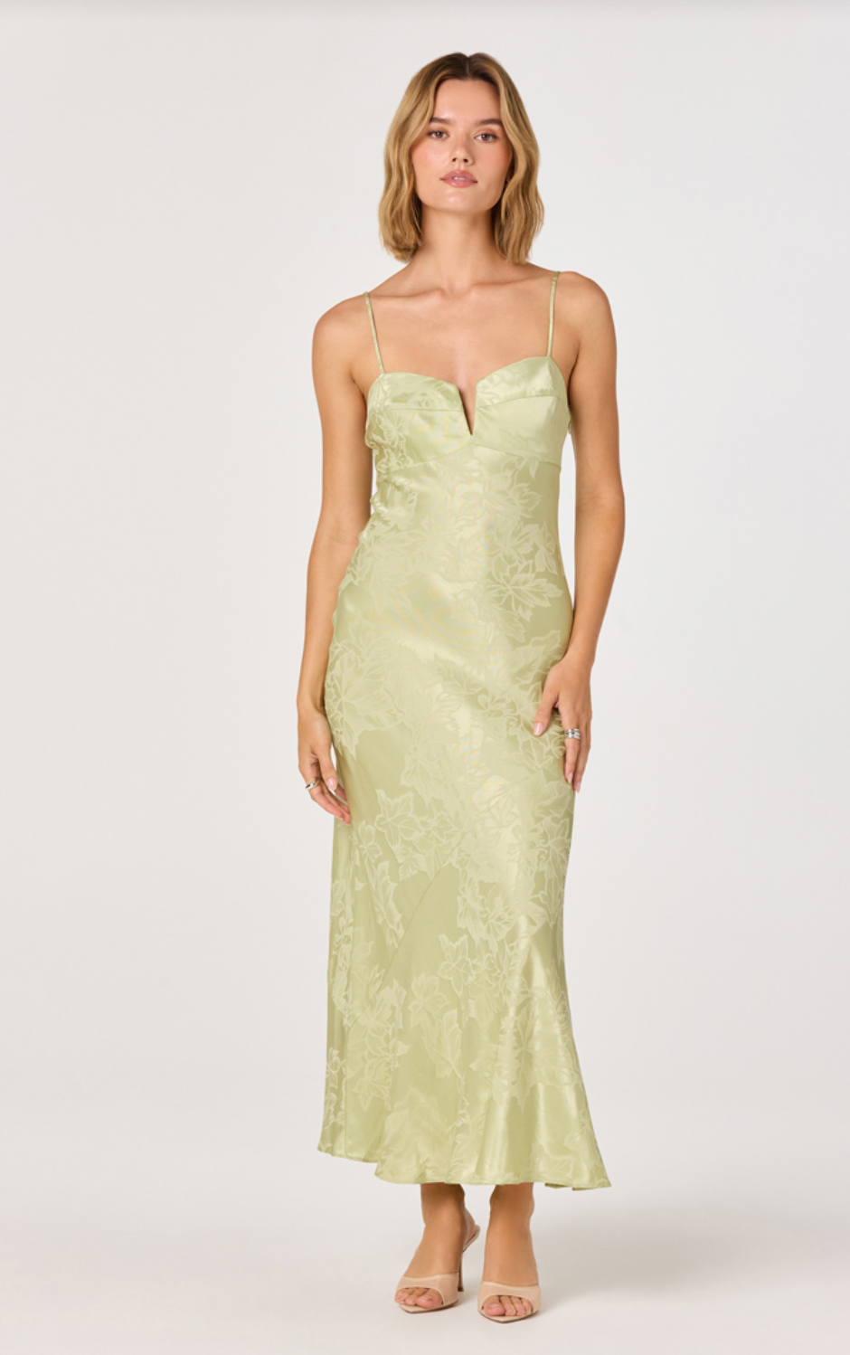 astr the label bridesmaid dresses ASTR The Label McKinley Green Cotton Belted Midi Dress