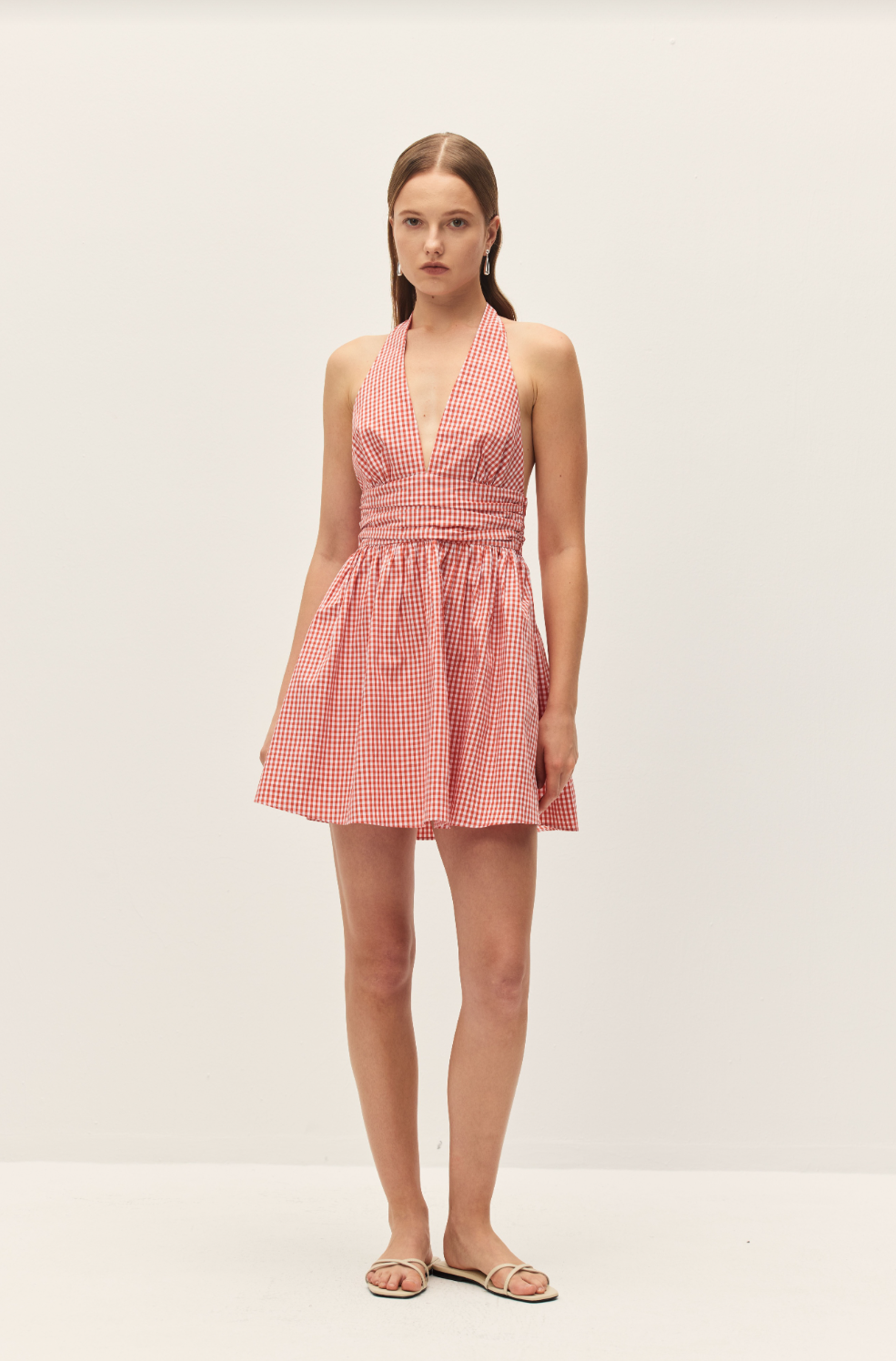 Elodie Celia Coral Red Gingham Mini Dress