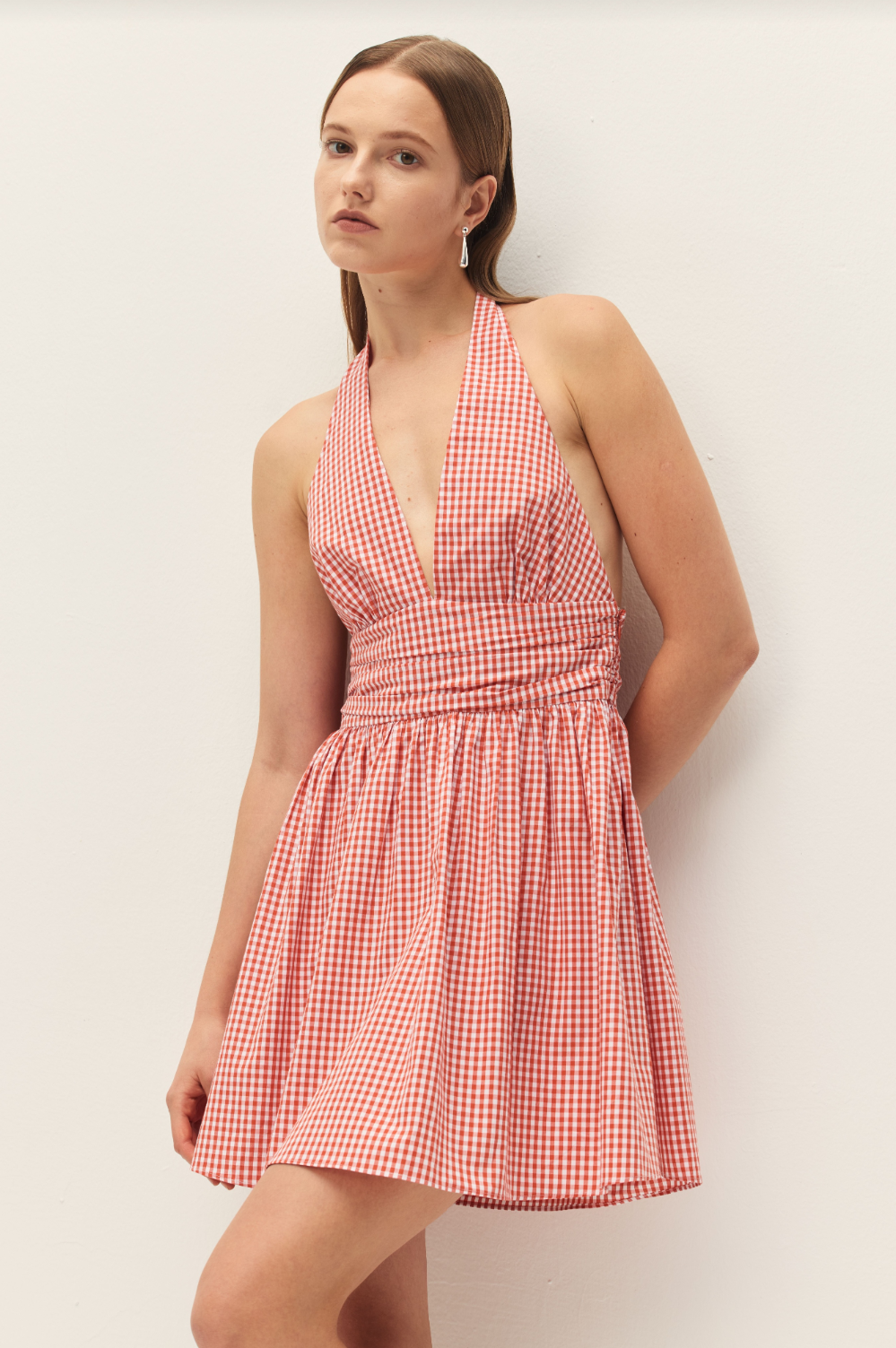 Elodie Celia Coral Red Gingham Mini Dress