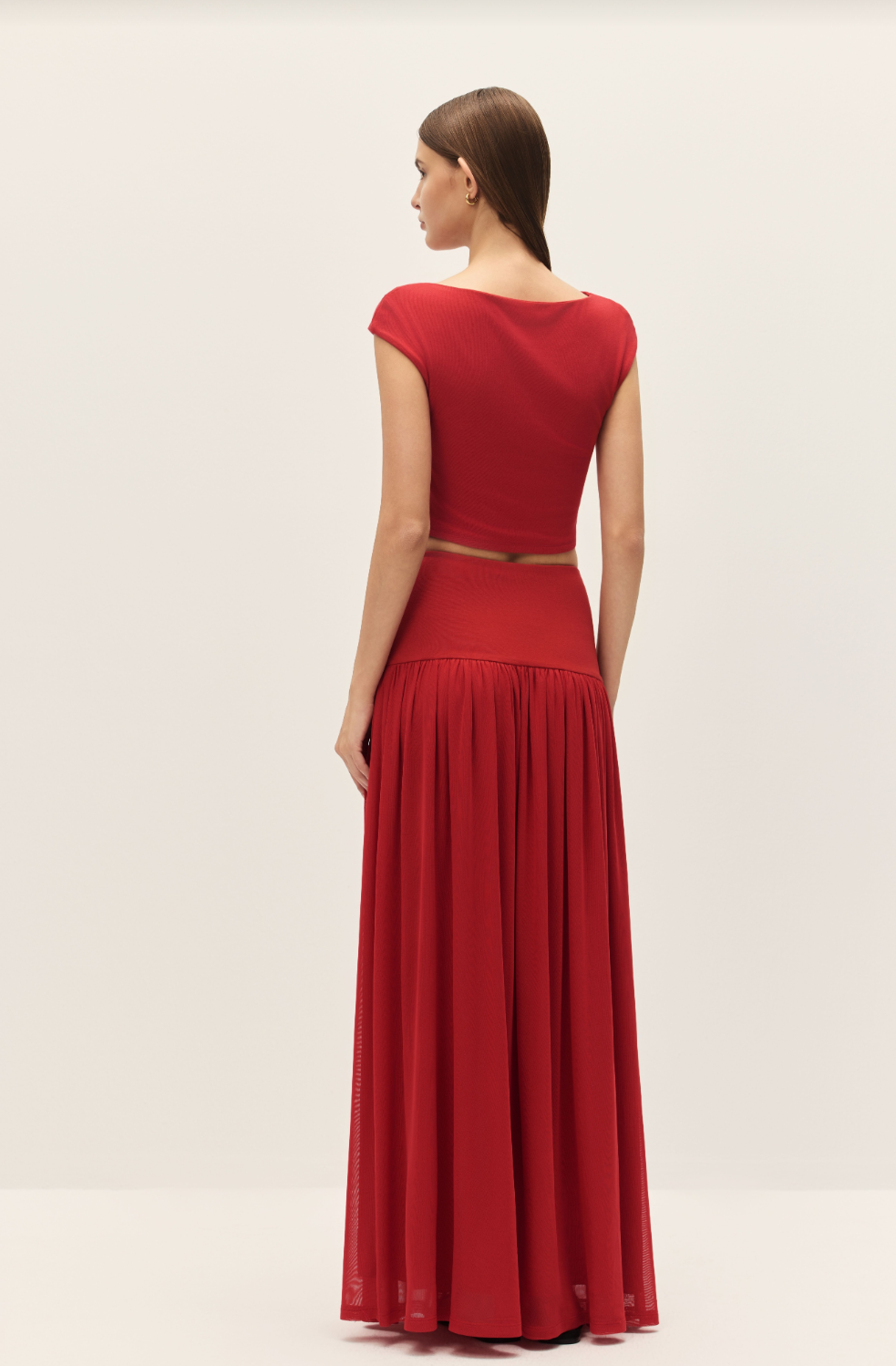 Elodie Darya Coral Red Knit Crop Top