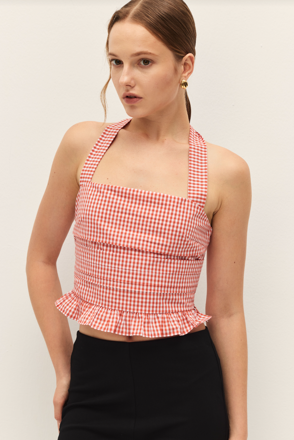 Elodie Coraline Gingham Coral Red Halter Top