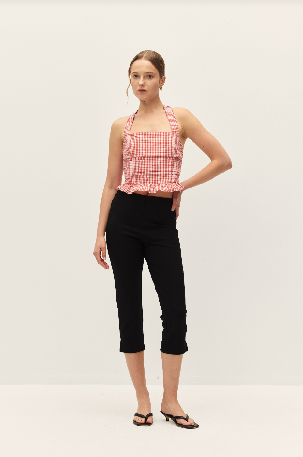 Elodie Coraline Gingham Coral Red Halter Top