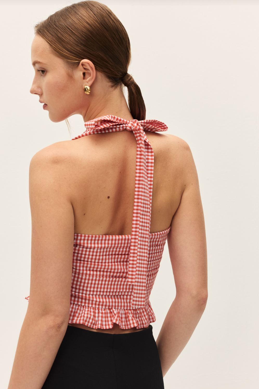 Elodie Coraline Gingham Coral Red Halter Top