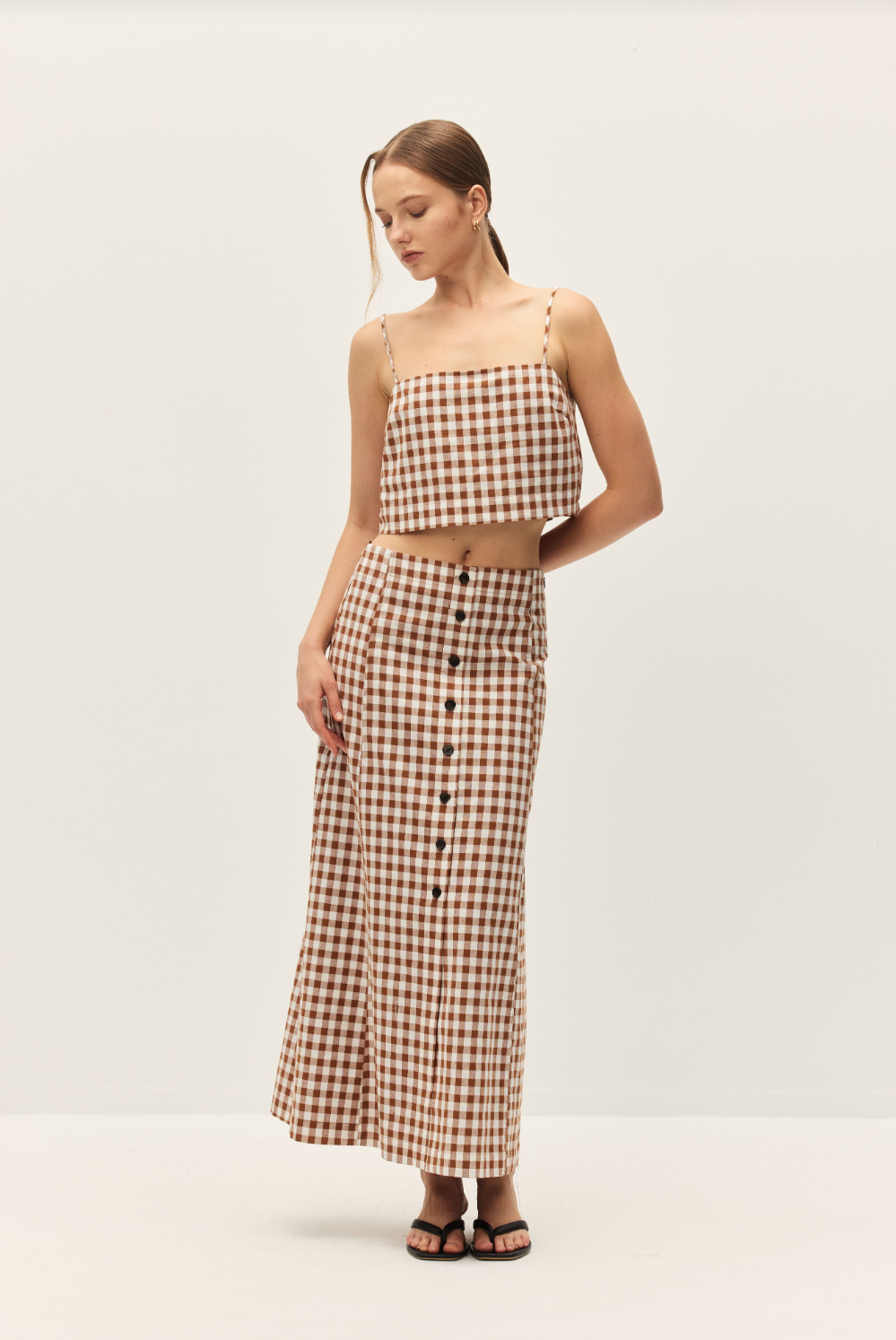 Elodie Bianca Gingham Maxi Skirt