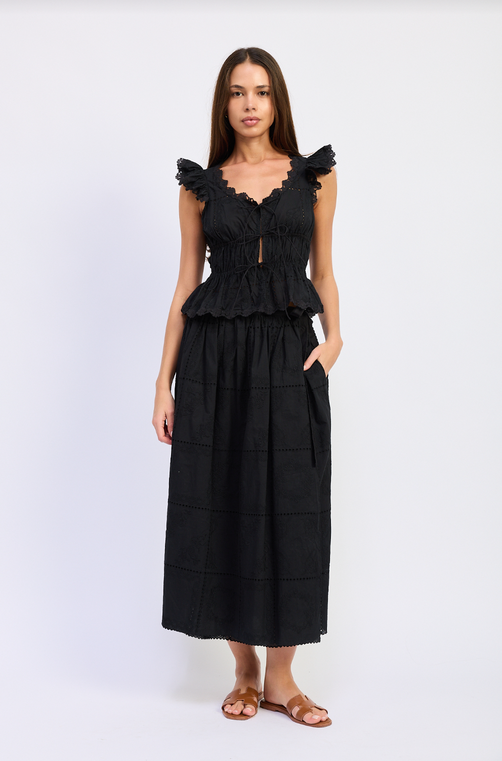 En Saison Astrid Black Eyelet Top