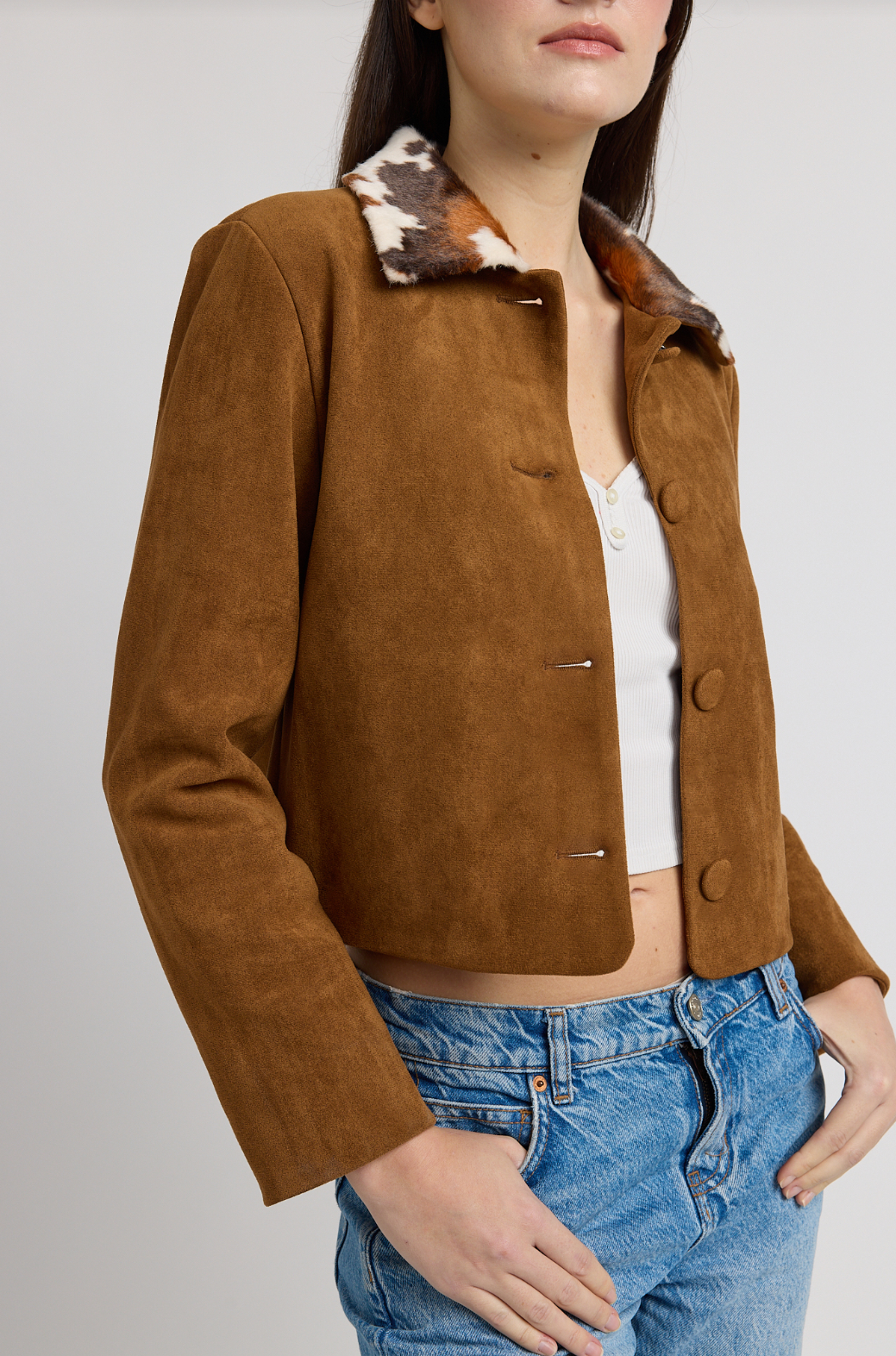 En Saison Yumi Faux Suede Brown Jaacket
