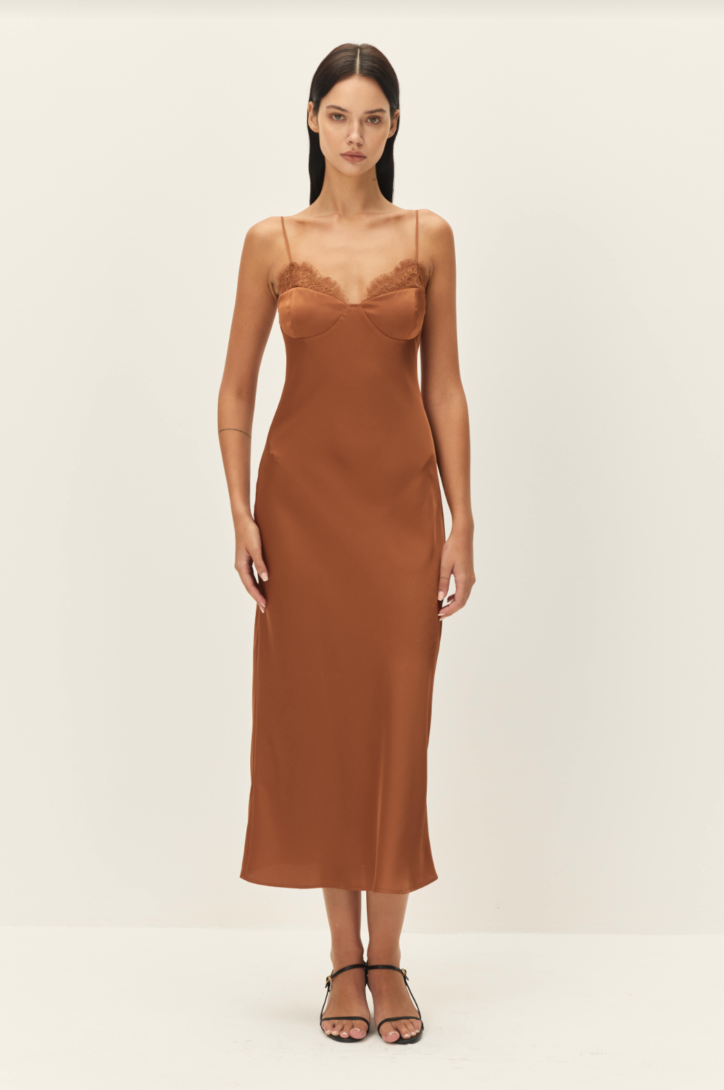 Elodie Nocturne Satin Slip Dress Carmelize