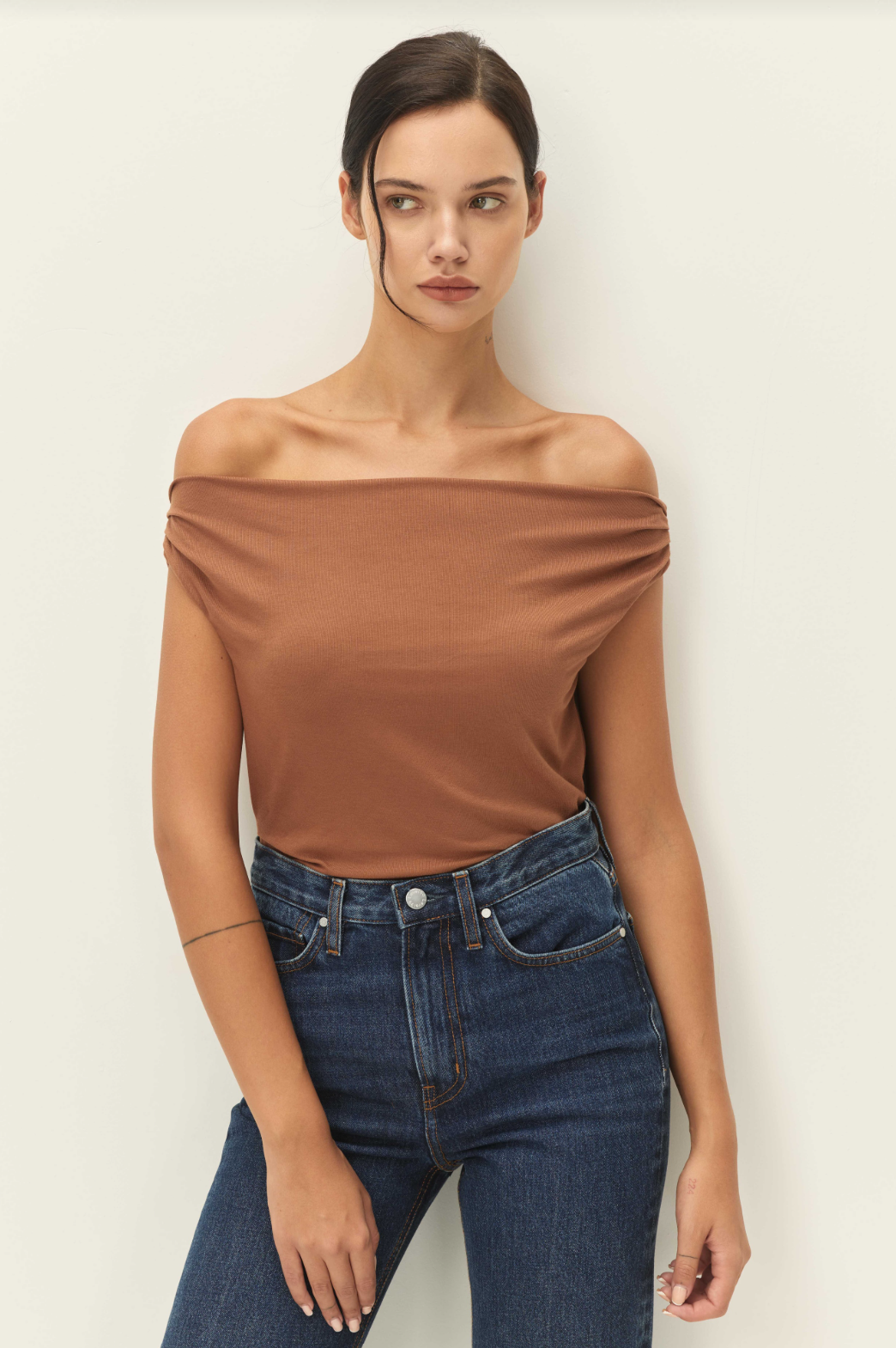 Elodie Isabeau Draped Knit Top Carmelized