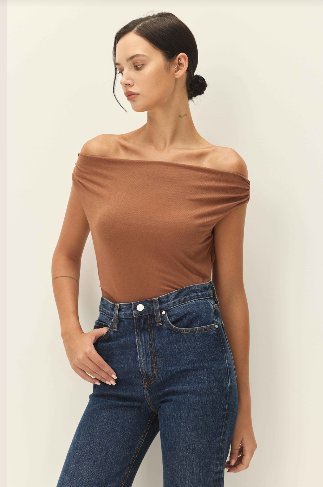 Elodie Isabeau Draped Knit Top Carmelized