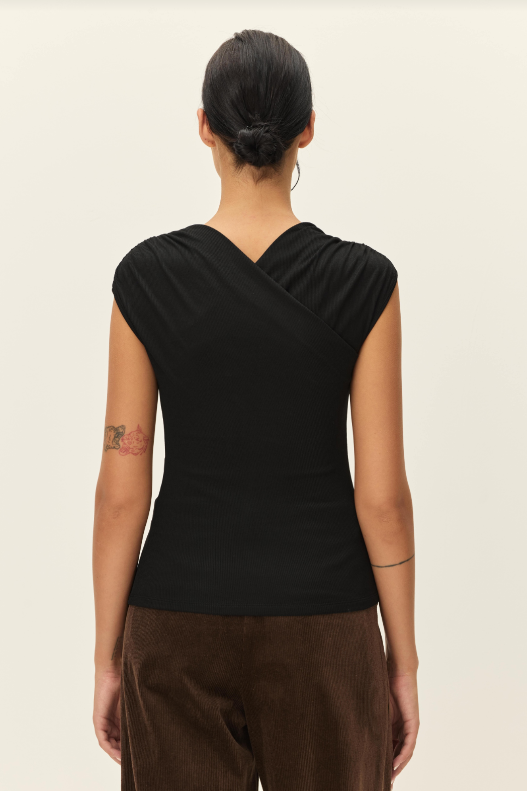 Elodie Rue Draped Black Wrap Top