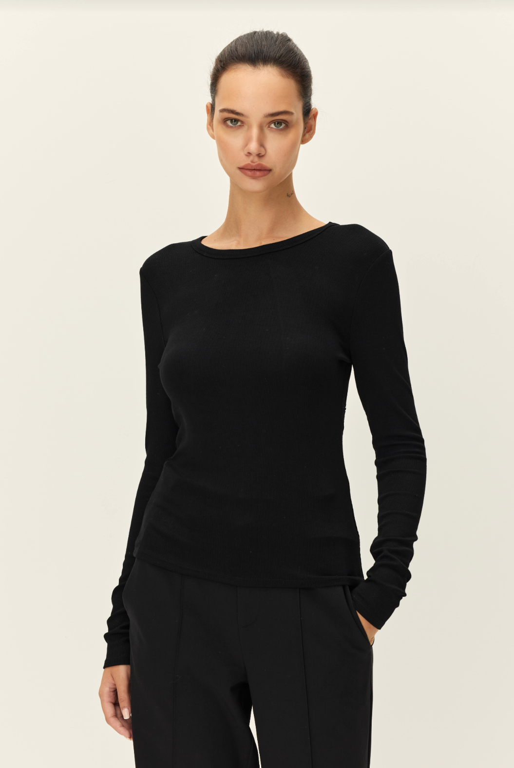 Elodie Noir Lace Back Ribbed Top