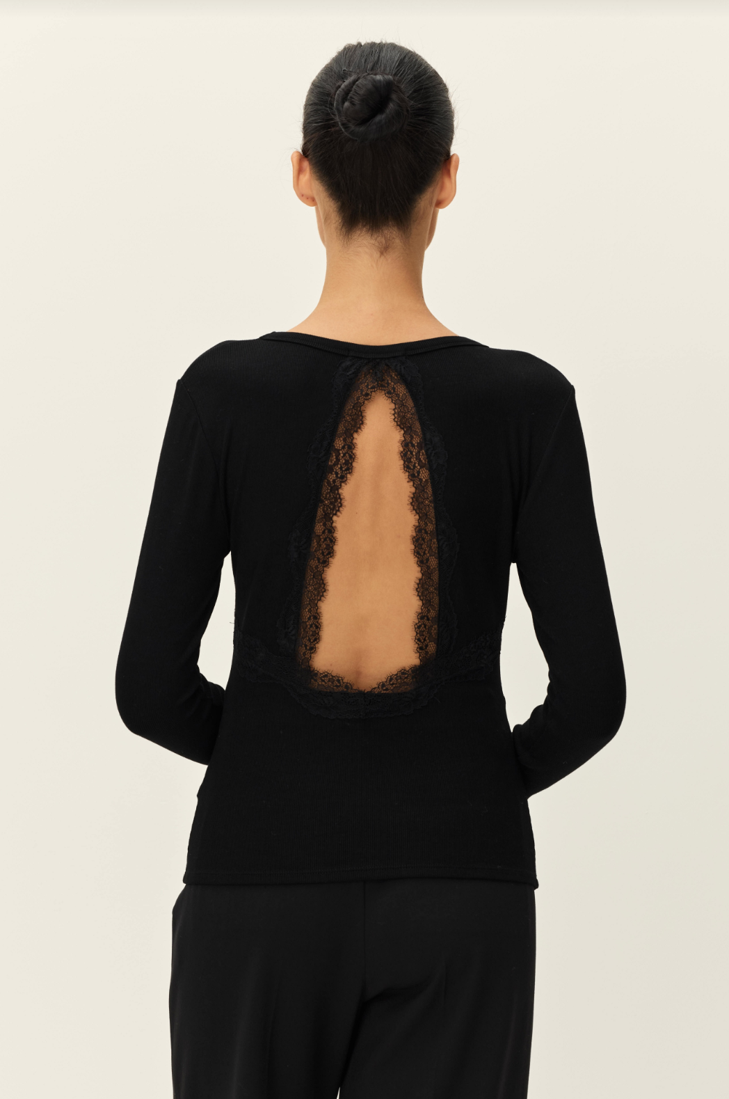 Elodie Noir Lace Back Ribbed Top