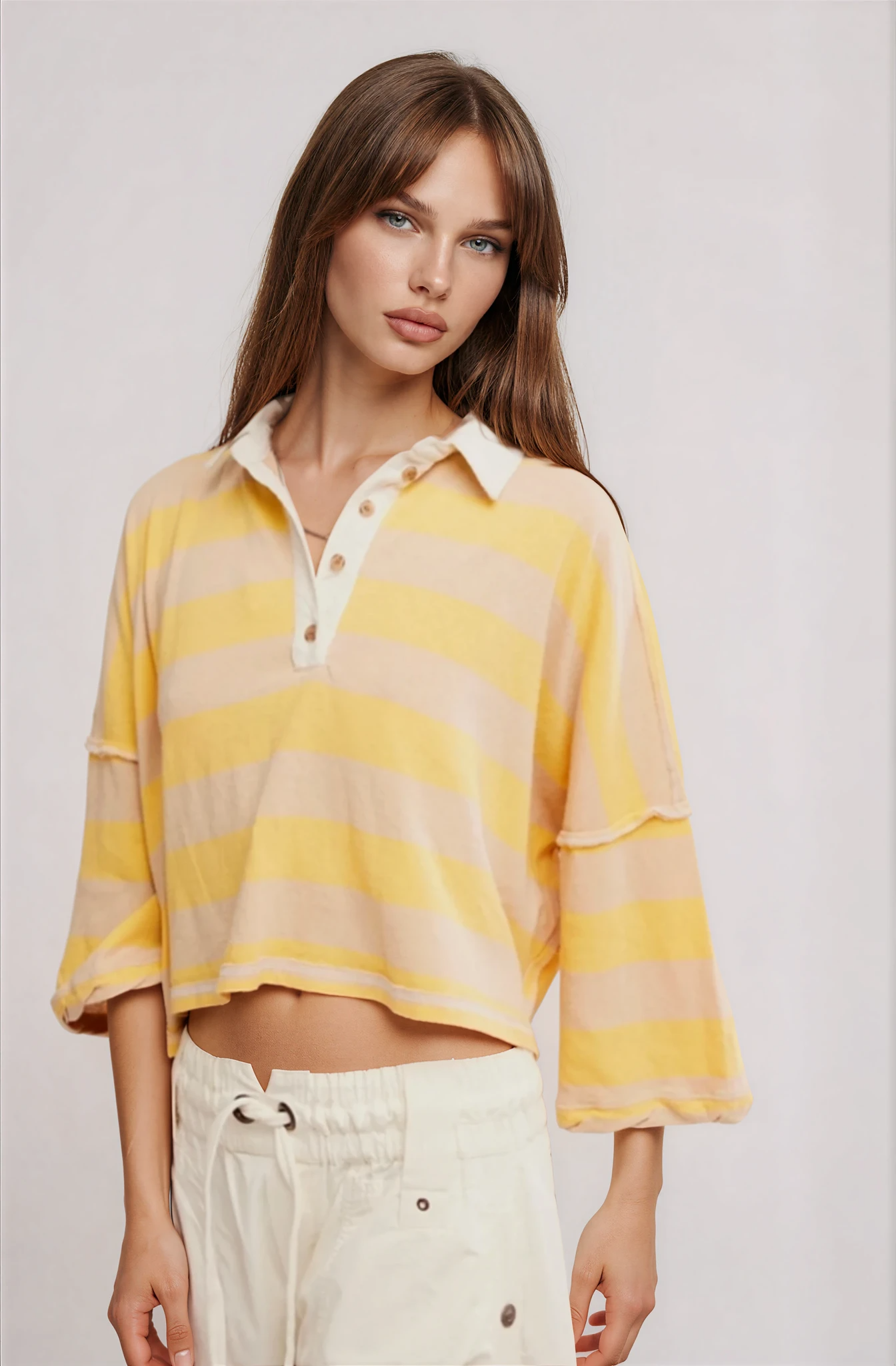 Auggie Polo Tee Oat Latte Yellow