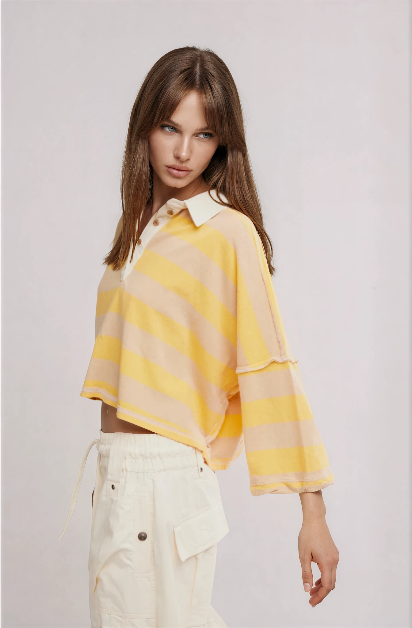 Auggie Polo Tee Oat Latte Yellow