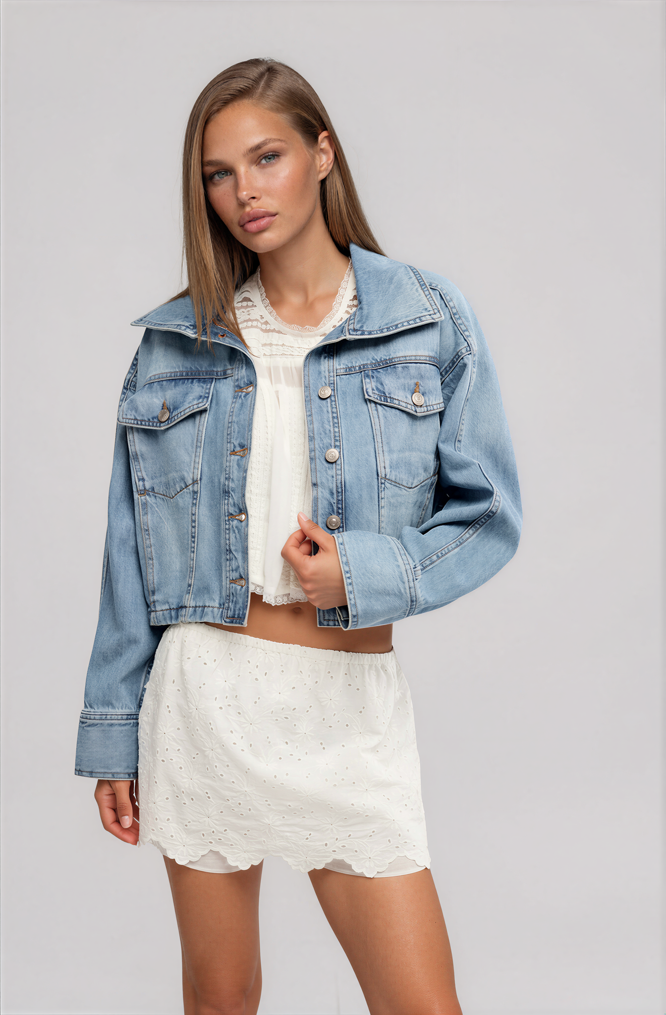 We The Free Side To Side Cropped Denim Jacket