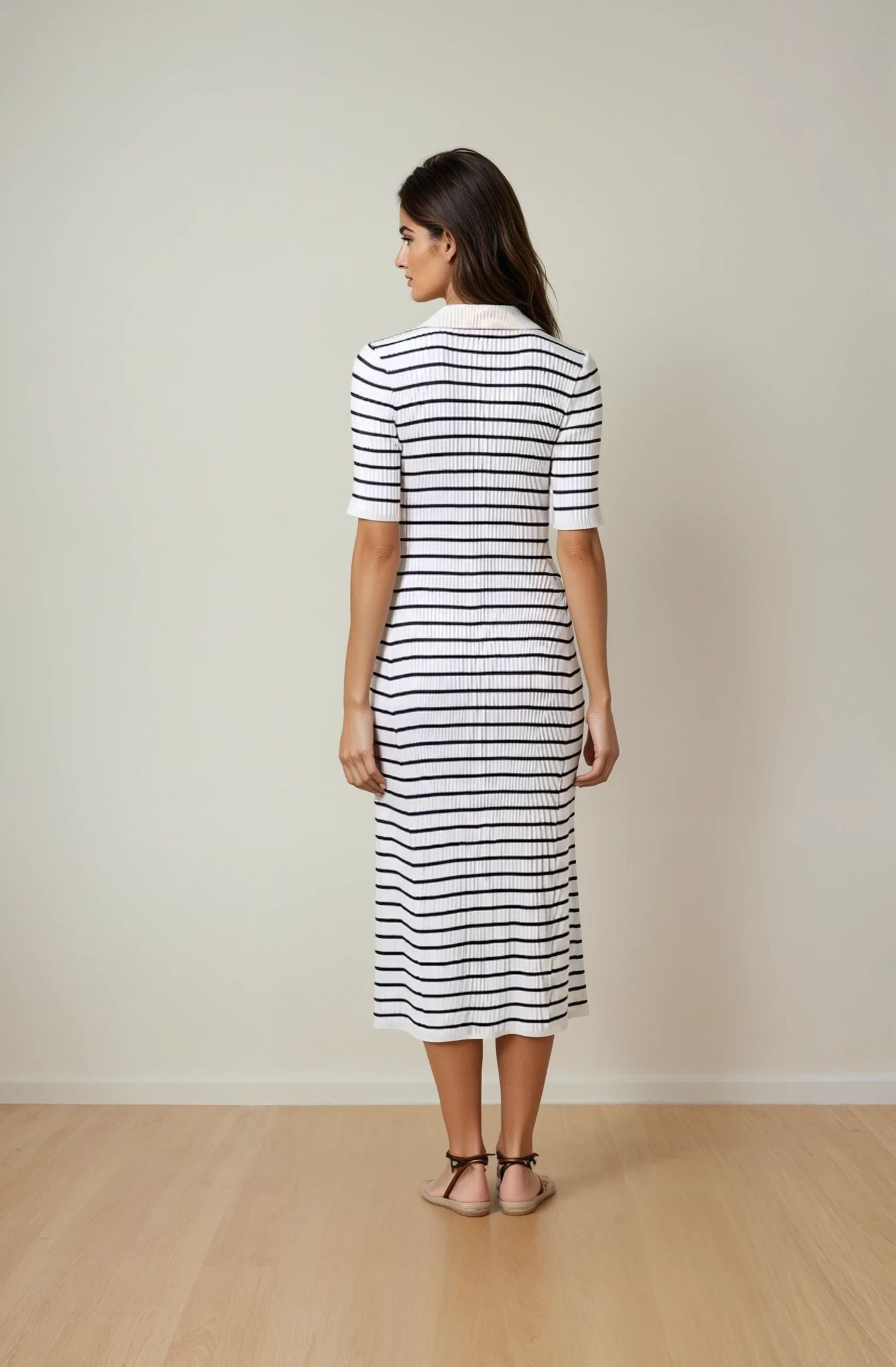 Evalynn Collar Striped Midi Dress