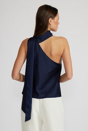 Susan Tie Neck Top Navy