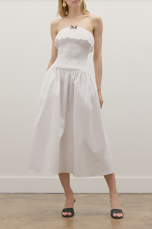 Rosebud Strapless Midi Dress | White