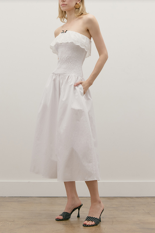 Rosebud Strapless Midi Dress | White