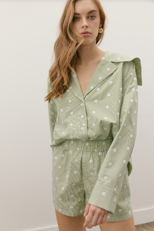 Maude Club | Flynn Striped Polka Dot Top | Green