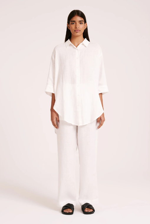 Nude Lucy Lounge Linen White Longline Shirt
