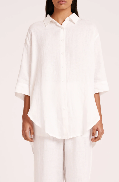 Nude Lucy Lounge Linen White Longline Shirt