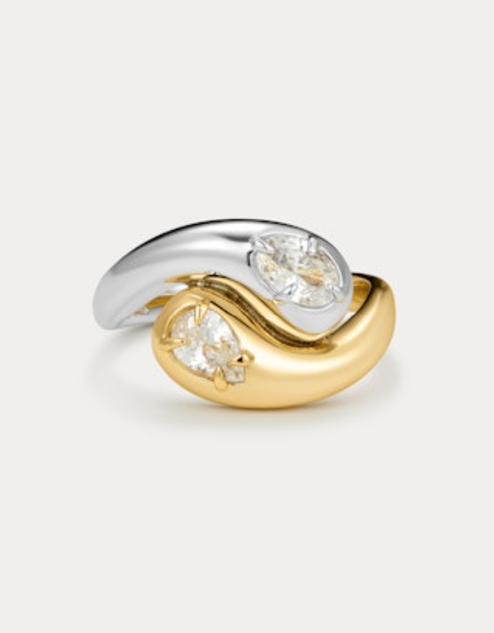 LUV AJ The Bianco Nero Interlock Ring | Two tone | Coco Rings in Jewelry. Two-tone ring with a wave design