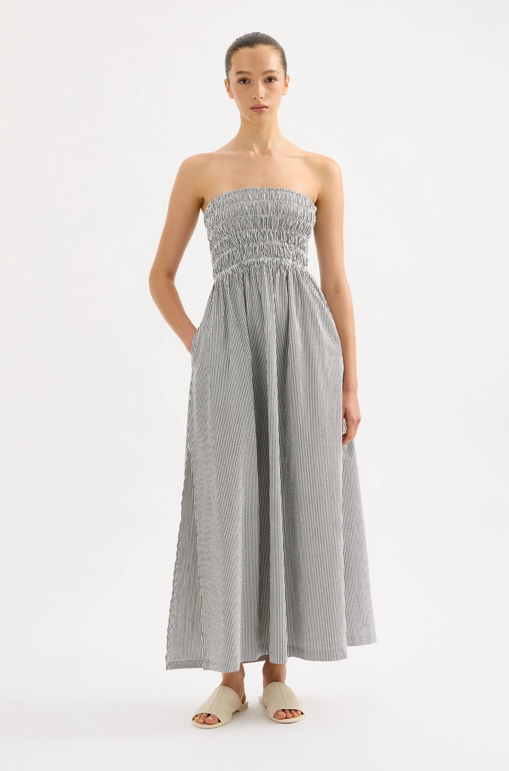 Nude Lucy Quinn Striped Strapless Midi Dress