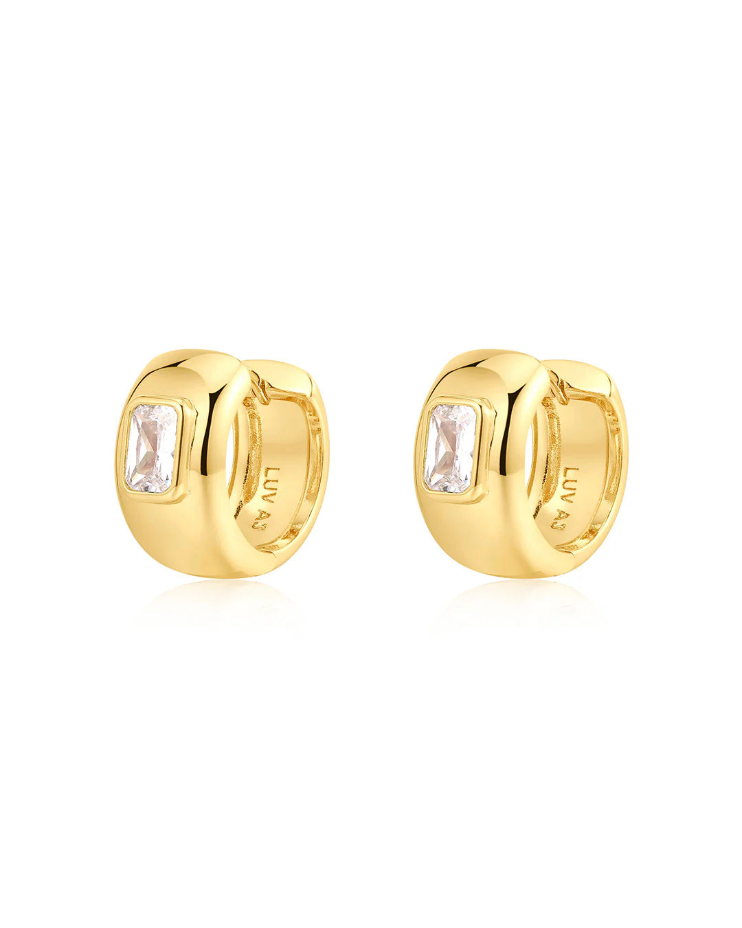 The Emerald Bezel Stone Huggies