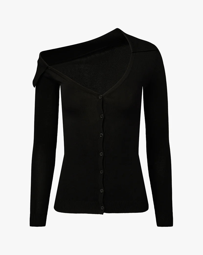 WeWoreWhat | Off The Shoulder Collared Shirt | Black