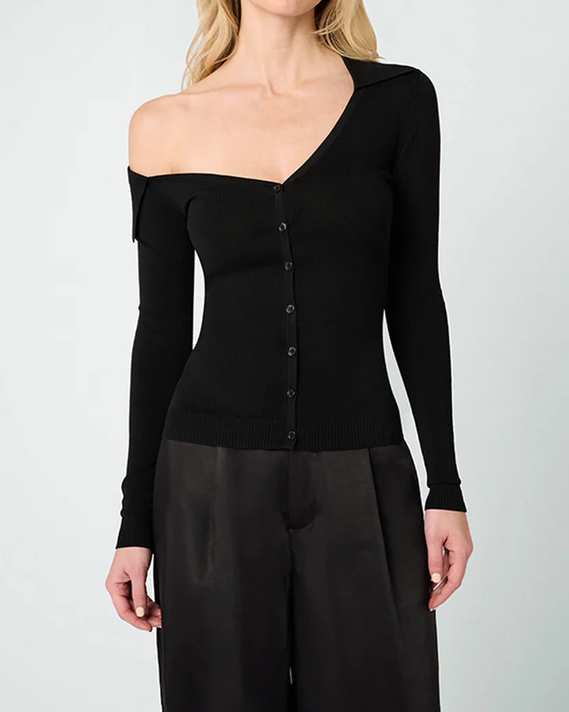 WeWoreWhat | Off The Shoulder Collared Shirt | Black