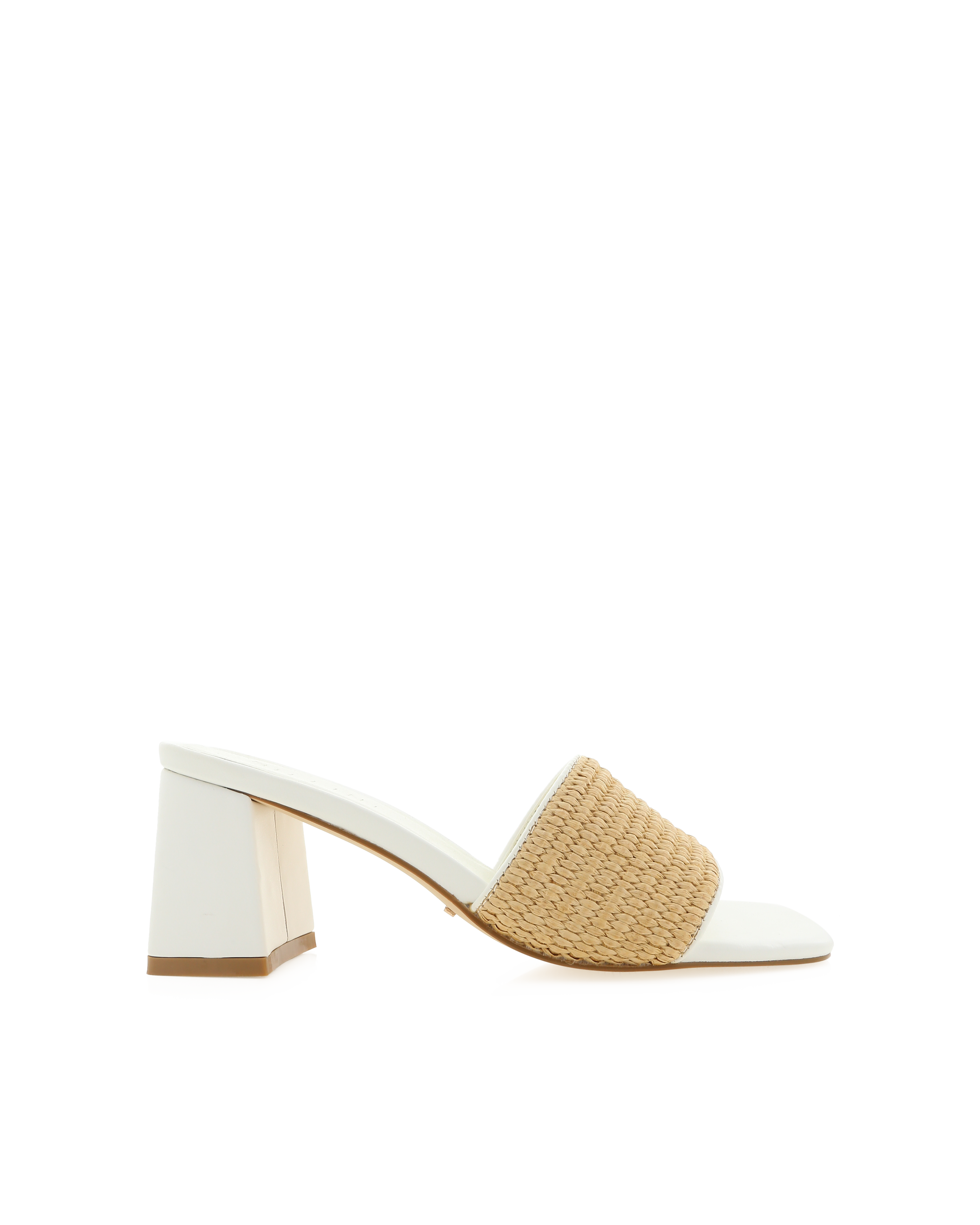 Yarina White Raffia Block Heels