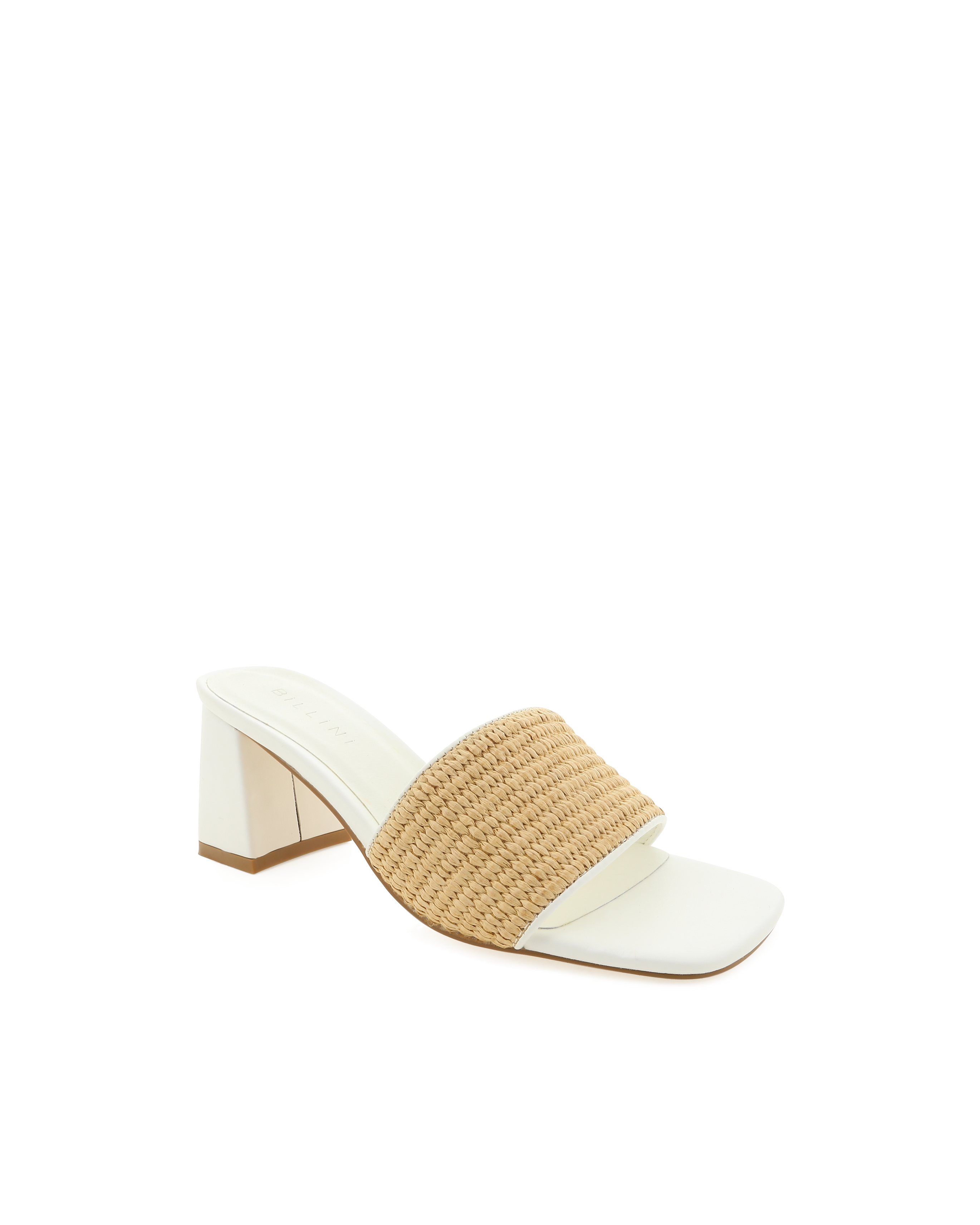 Yarina White Raffia Block Heels
