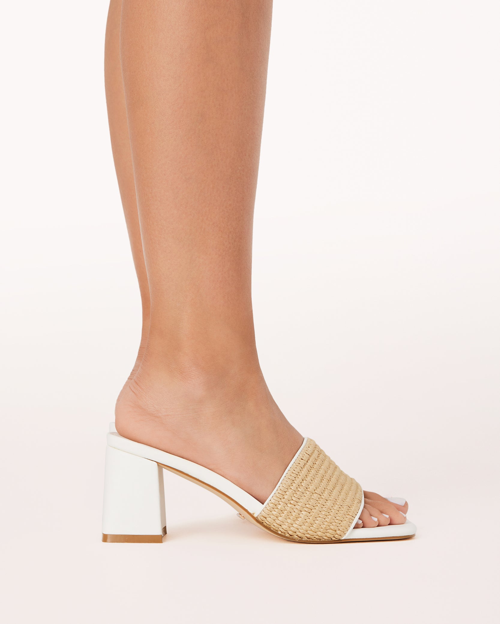 Yarina White Raffia Block Heels
