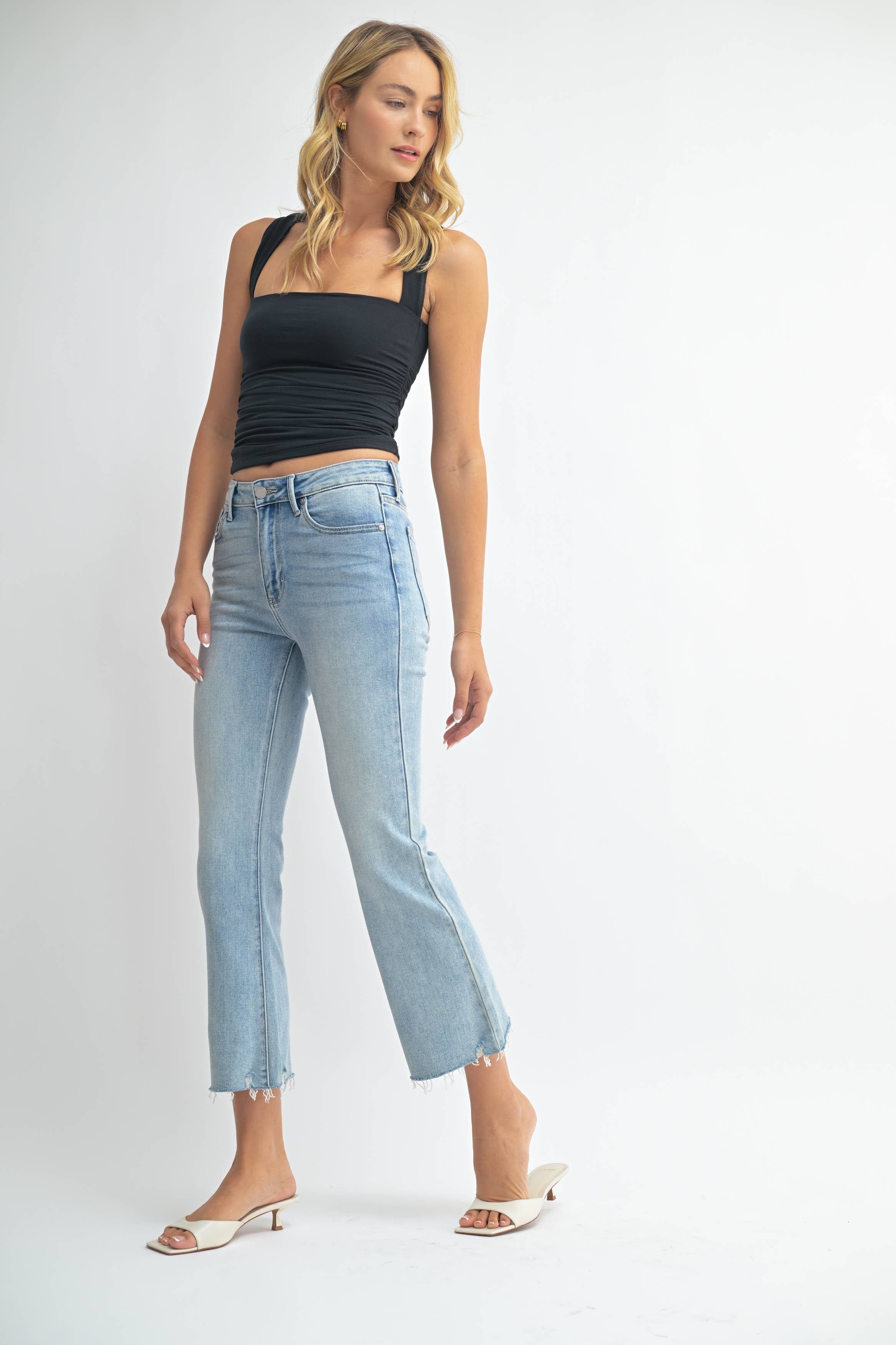Shayna Mid Rise Crop Flare Light Jeans