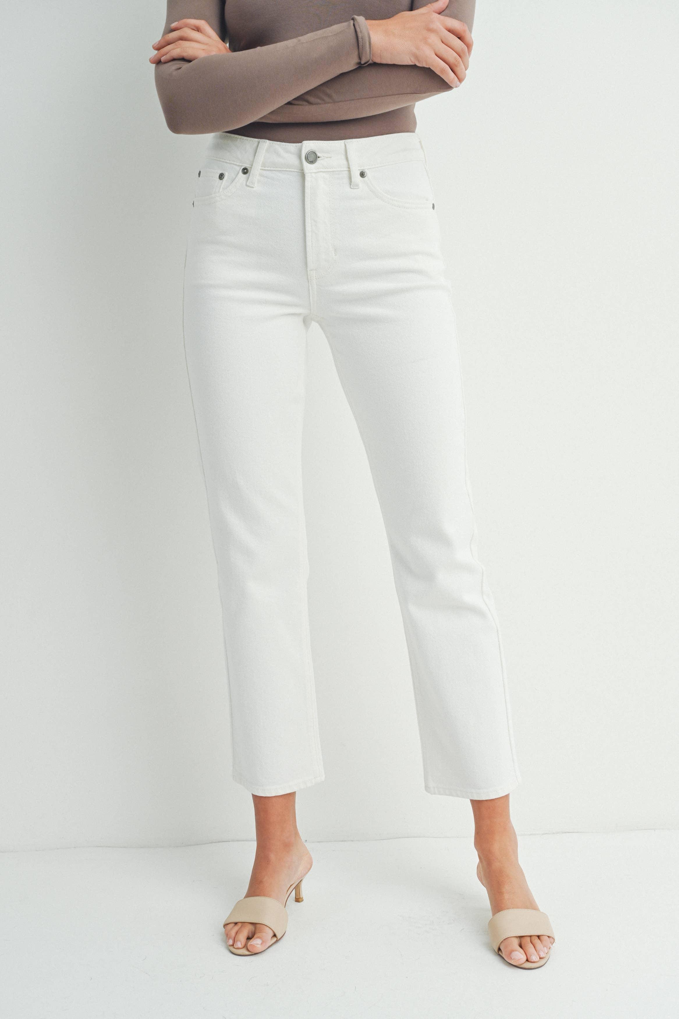 Sindie Mid Rise Cream Straight Jeans