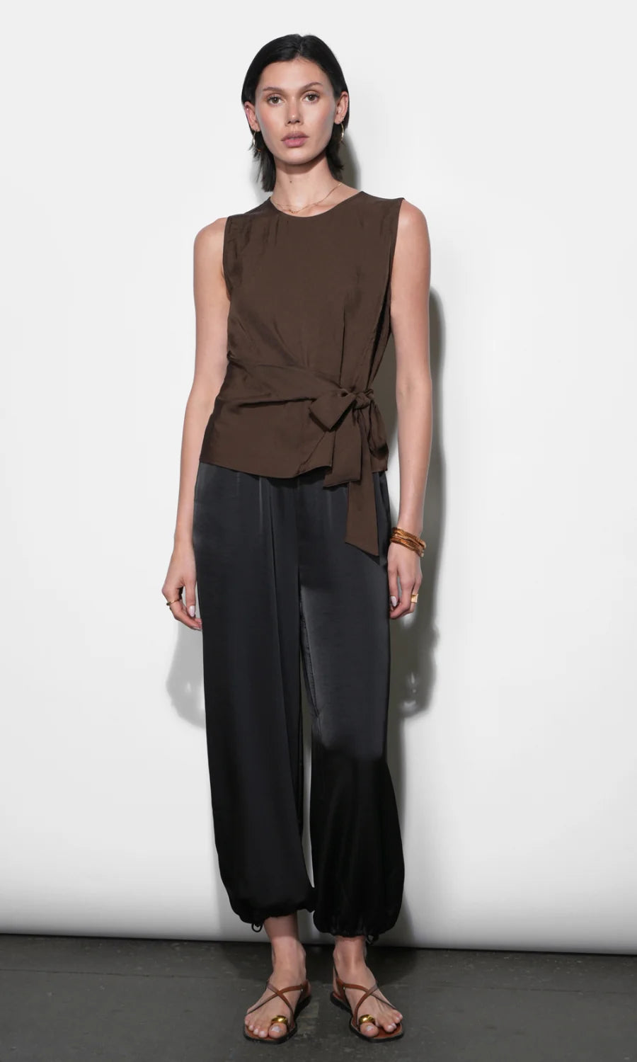 Greylin Lola Brown Sleeveless Side Tie Blouse