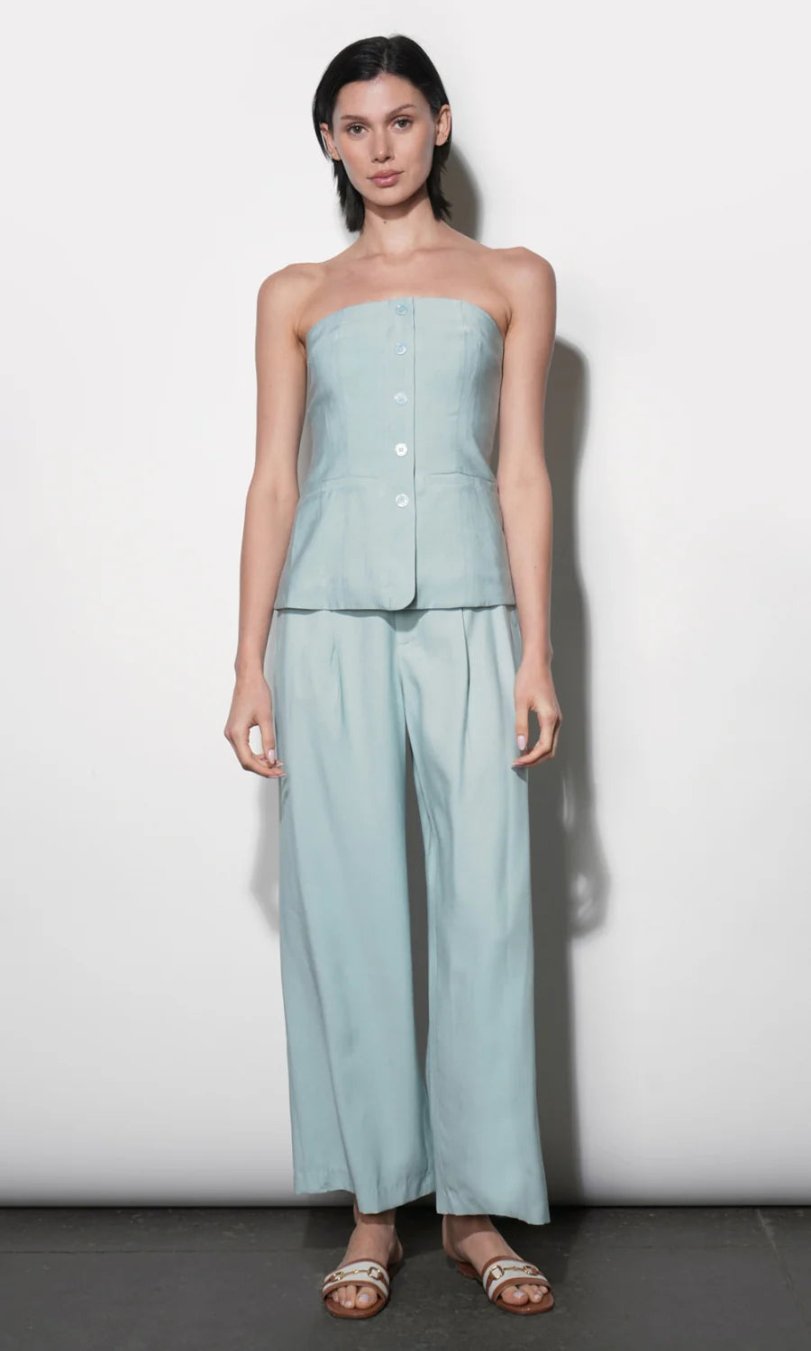 Greylin Yuri Sky Blue Wide Leg Pleated Pants