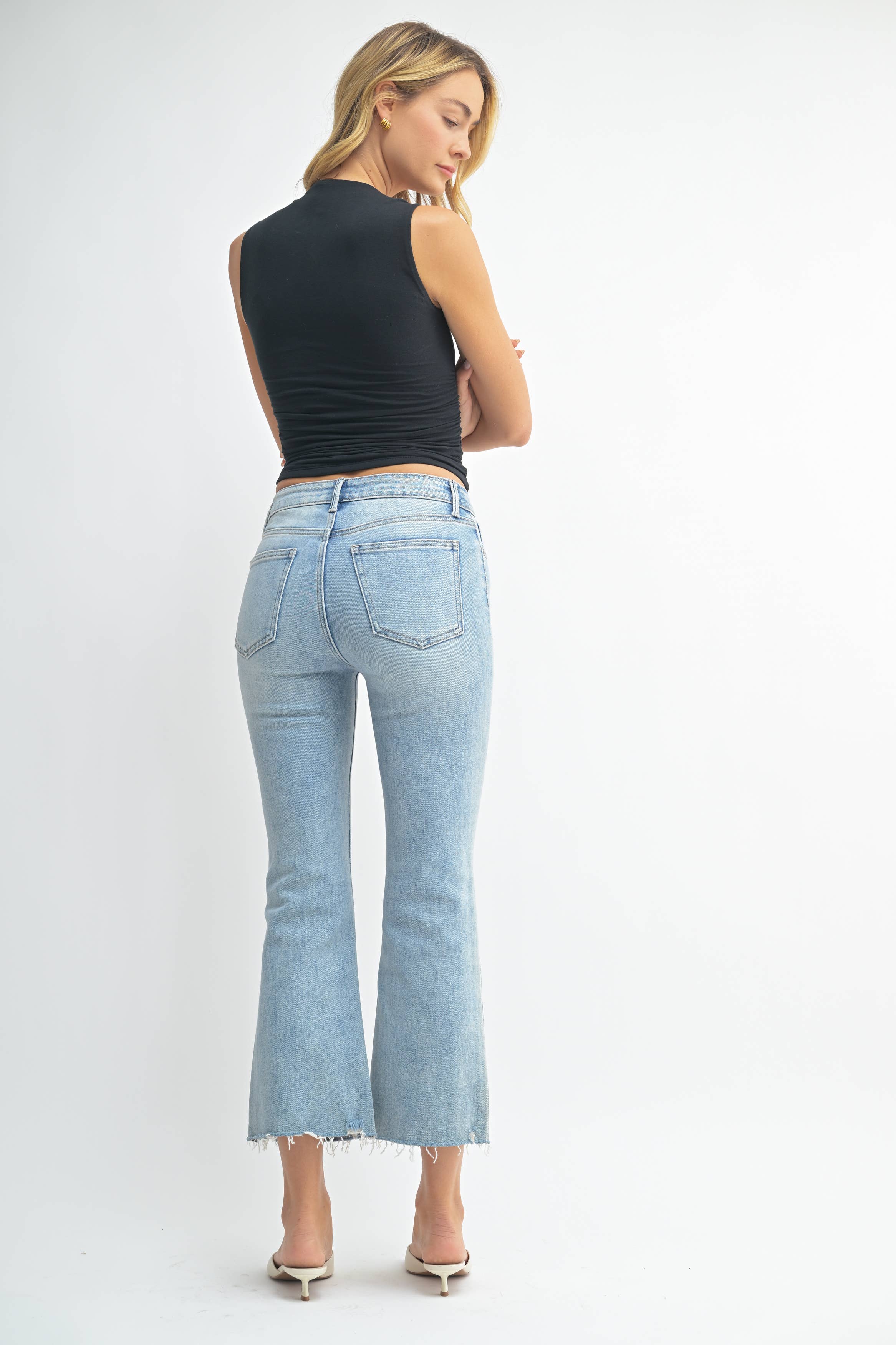 Shayna Mid Rise Crop Flare Light Jeans