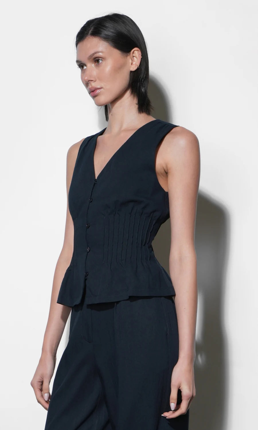 Greylin Lily Pintuck Navy Sleeveless Top
