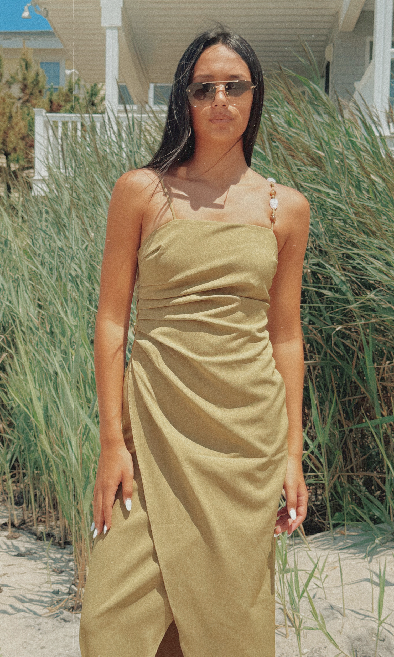 Lynx Pleated Midi Dress Olive