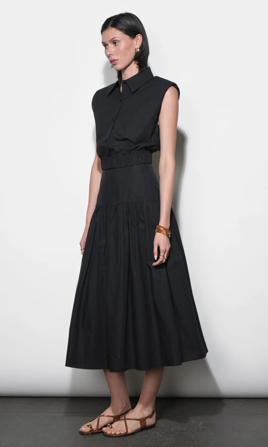 Oren Poplin Black Midi Skirt