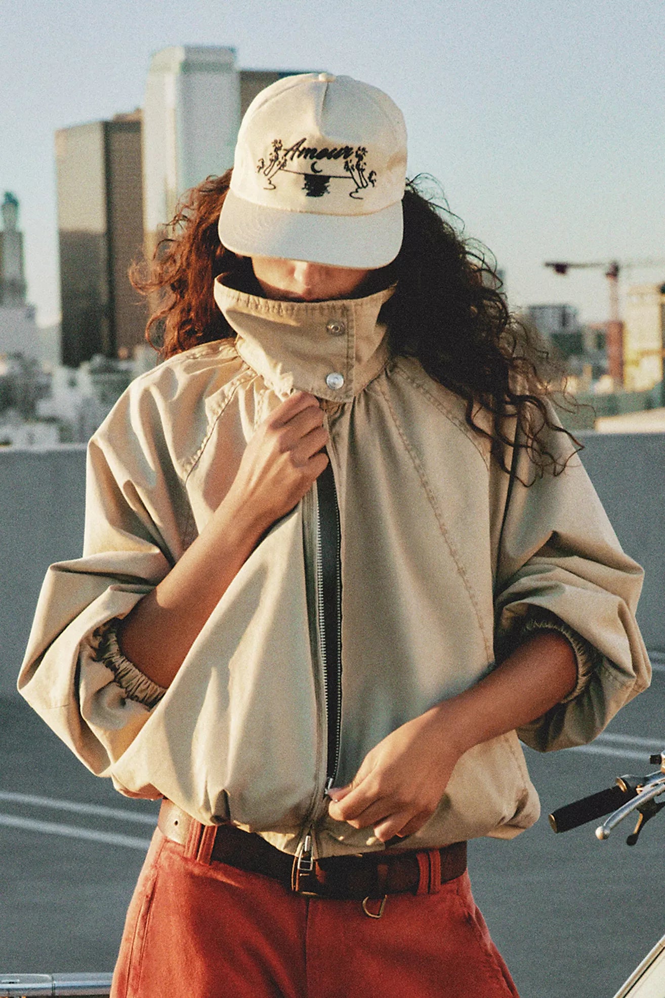 Free People Chelsea Funnel-Neck Jacket Oatmeal